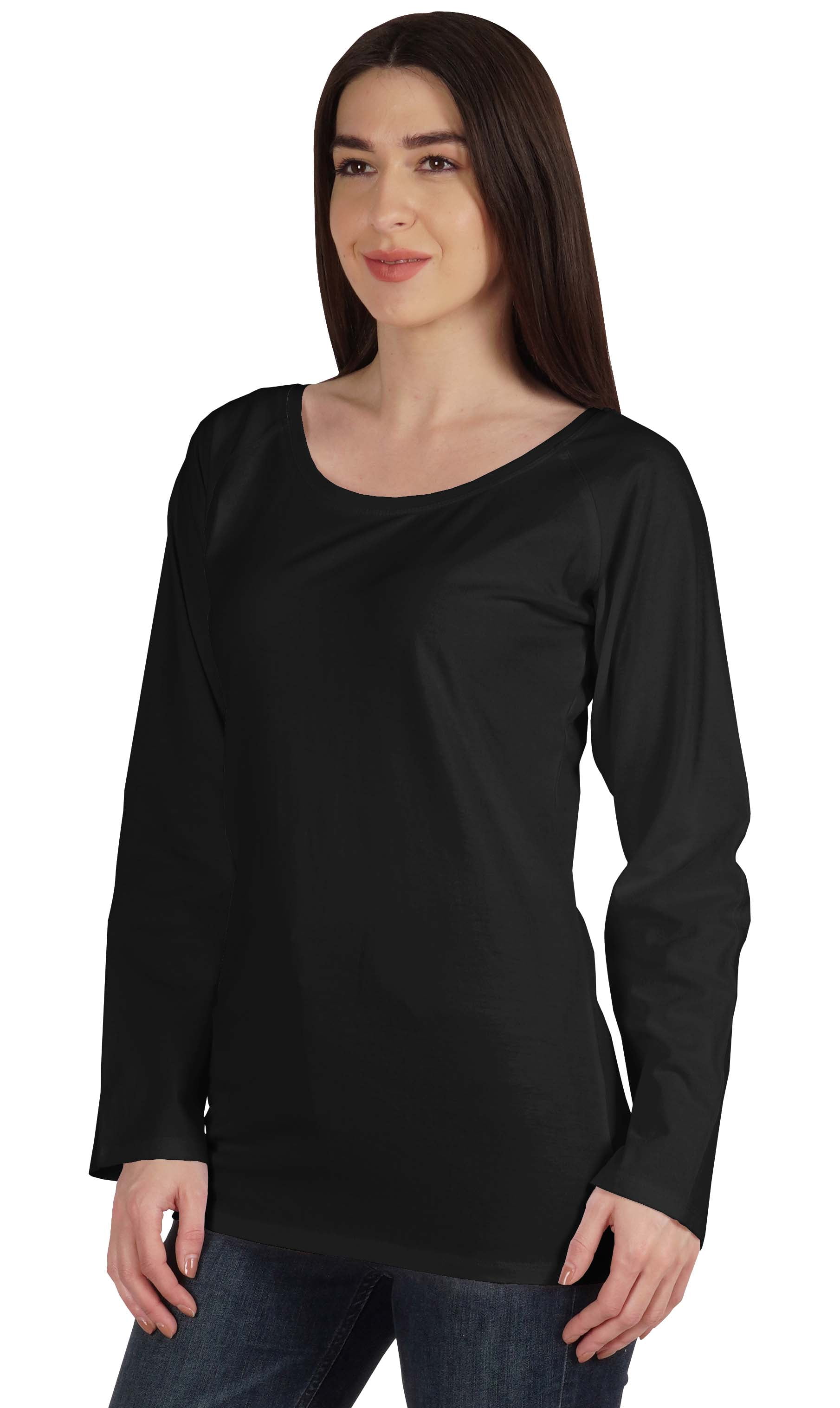 Inkmeso Solid Raglan Full Sleeve T-shirt For Women Scoop Neck Baseball Tee Casual Tops