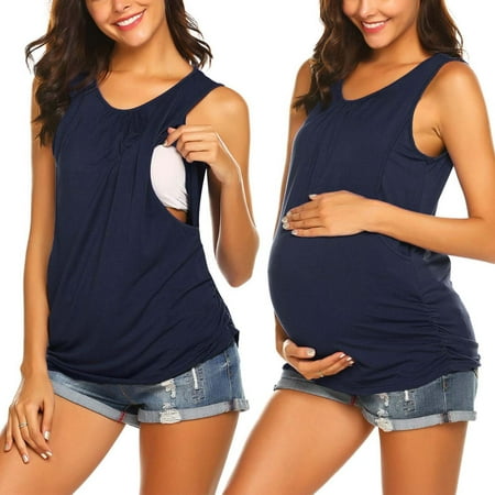 

Shldybc Tank Tops Sleeveless Side Pregnancy Shirts Fashion O-Neck Solid Sleeveless Breast-Feeding Pregnant Woman Maternity Blouse Summer Savings Clearance