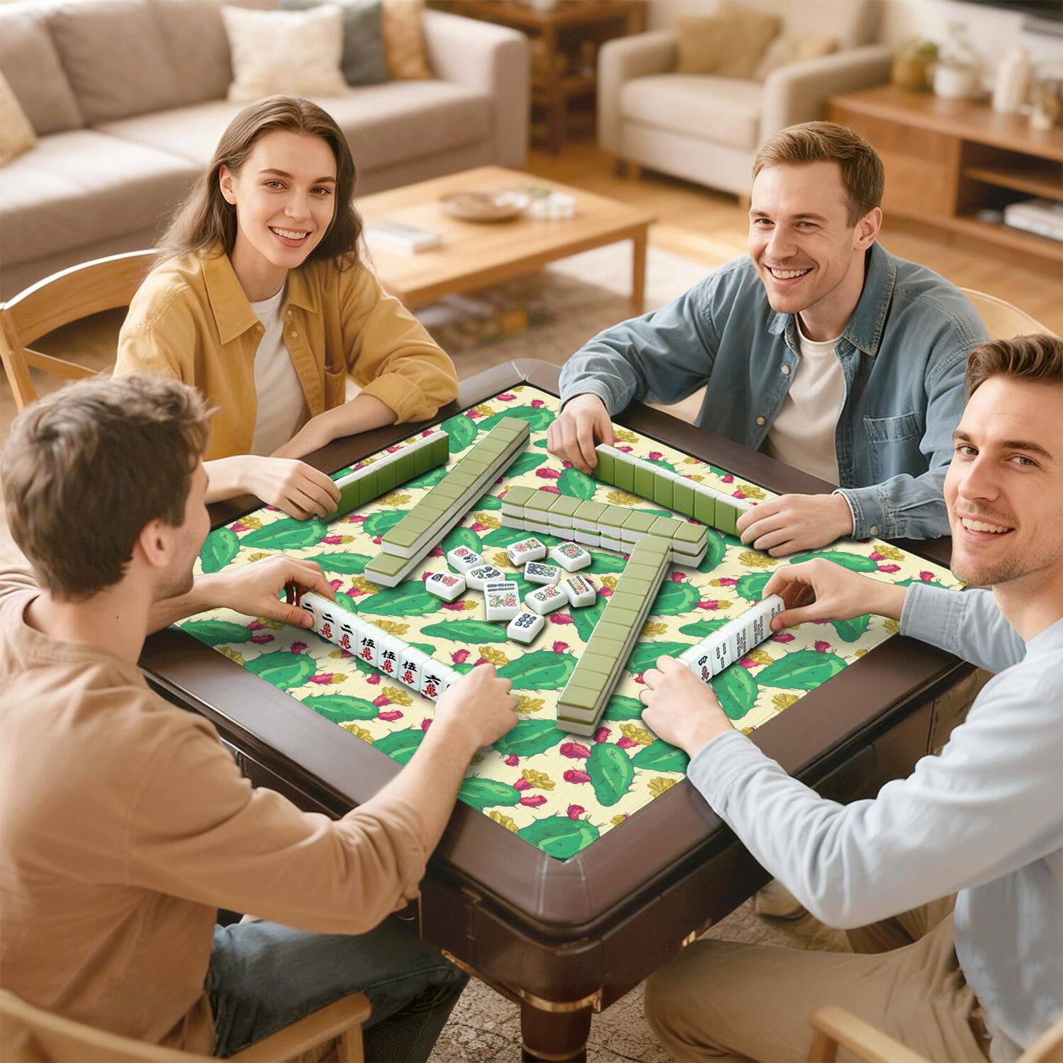 31.5x31.5 Square Plants Mahjong Pad Made of Premium Grade Rubber with Anti-Slip Surface Texture and Noise Dampening Properties for Board Games Card Games and Tiles