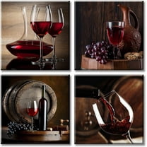 Wine Decor Burgundy Wall Art Modern Grape Pictures Canvas Prints for Kitchen Dining Room Bar Pub Restaurant Home Cellar Stretched and Framed Ready to Hang 12×12 inch×4 PCS