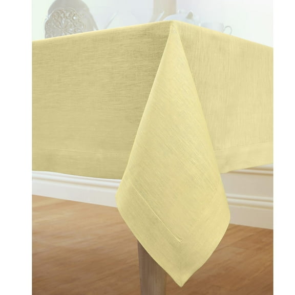 Solino Home Linen Tablecloth 60 x 90 Inch - 100% Pure Linen Chambray Yellow Table Cloth for Rectangular Tables - Athena, Machine Washable Cloth Tablecloth