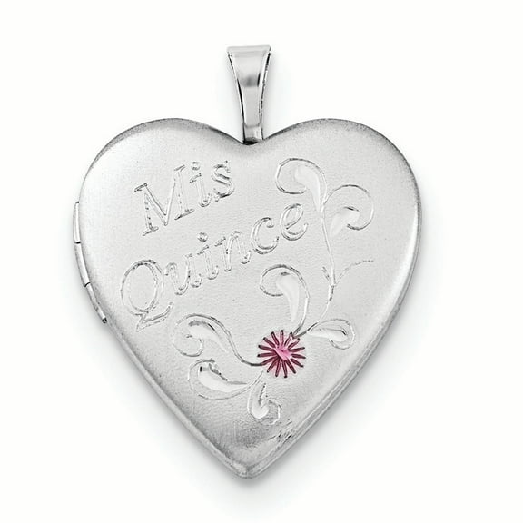 Sterling Silver 20mm Enameled Diamond Cut Mis Quince Heart Locket
