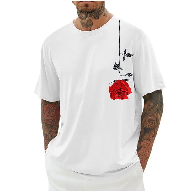 Camisas de Manga Larga para Hombres Imprimir Casual Cuello Redondo Blusa de Manga Corta, Camisas de Lino para Hombres