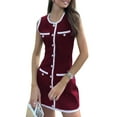 thumbnail image 3 of Women'S Semi Formal Business Casual Summer Elegant Knit Slim Fit Color Block Button Dresses Wine Red S, 3 of 7