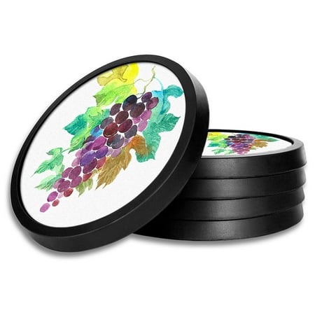 

Silicone Non-Slip Drink Coasters with Removable Printed Absorbent Felt Pad - Set of 4 - Purple Grape Painting