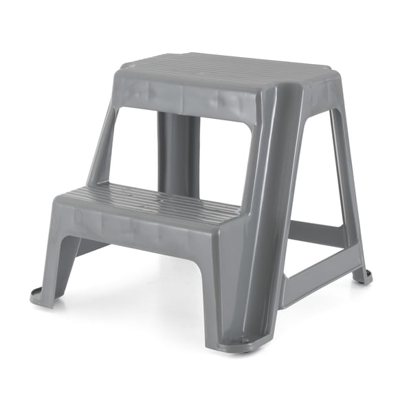 Gracious Living 2-Step Portable Plastic Stool, 18"Lx18.75"Wx16"H, 300 lb Capacity, Gray