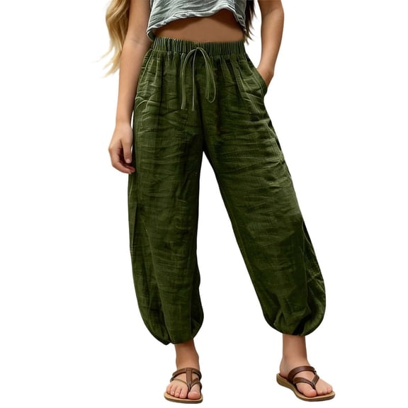 Fjofpr girls pants boys clothes Pants Casual Smocked High Waist Pant Loose Wide Leg Long Trousers 4-14 Years