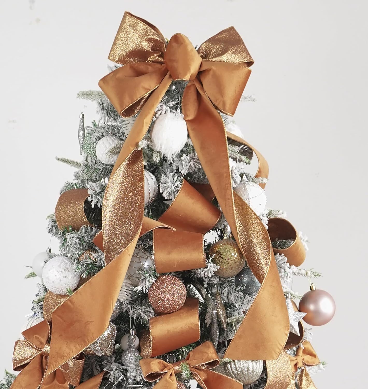 Velvet Wired Ribbon 4 inch Copper Double-Sided Glitter Wire Christmas Tree Ribbon for Christmas Tree, Wreaths, Tree Top Bows, Garland, Home Decor, Fall Decor- 10 Yards