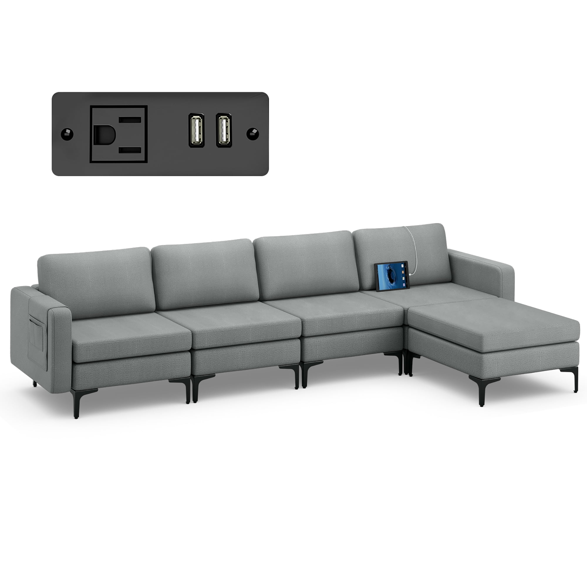 Costway Modular Lshaped Sectional Sofa w/ Reversible Chaise & 2 USB