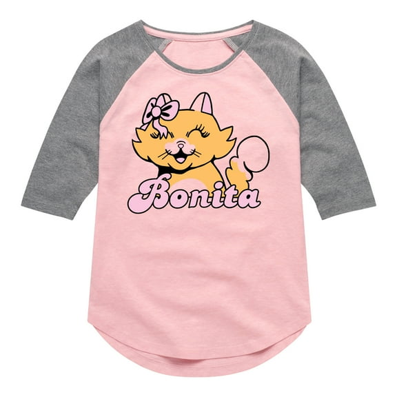 Instant Message - Bonita Kitty - Toddler & Youth Girls Raglan Graphic T-Shirt