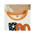 thumbnail image 6 of Qiylii Toddler Girls Halloween Outfit Set, Embroidery Pumpkin Long-Sleeve Ruffle T-Shirt + Dots Bell-Bottoms Set for Kids, 9 Months to 4 Years, 6 of 9