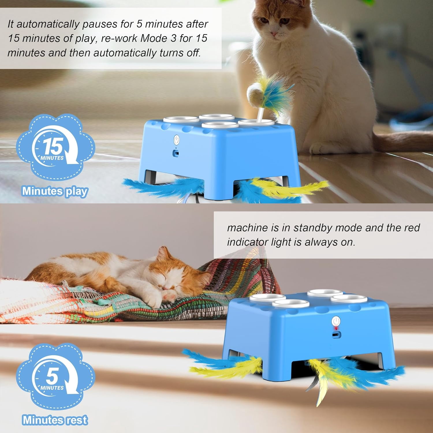 Cat Toys, Interactive Cat Toys, 2-in-1 Automatic Cat Toy, 4 Holes Mice Whack A Mole Cat Mouse Toy with Moving Feather, Portable USB Rechargeable Electronic Kitten Toys