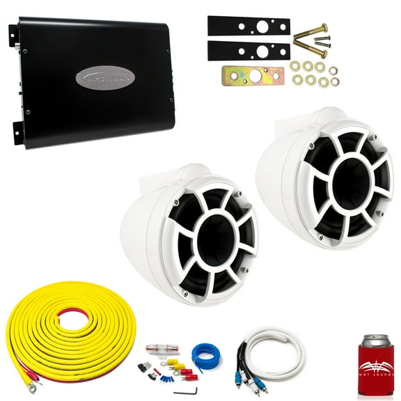 Wet Sounds REV8W-X White 8" Tower Speakers With Arc Audio KS-300.2 Amplifier with Wiring Kit