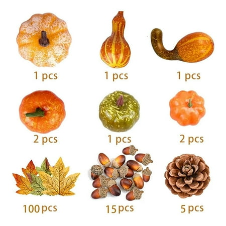 Inevnen Fall Thanksgiving Artificial Harvest Pumpkins, Pine Cones, Maple Leaves, Acorns for Home