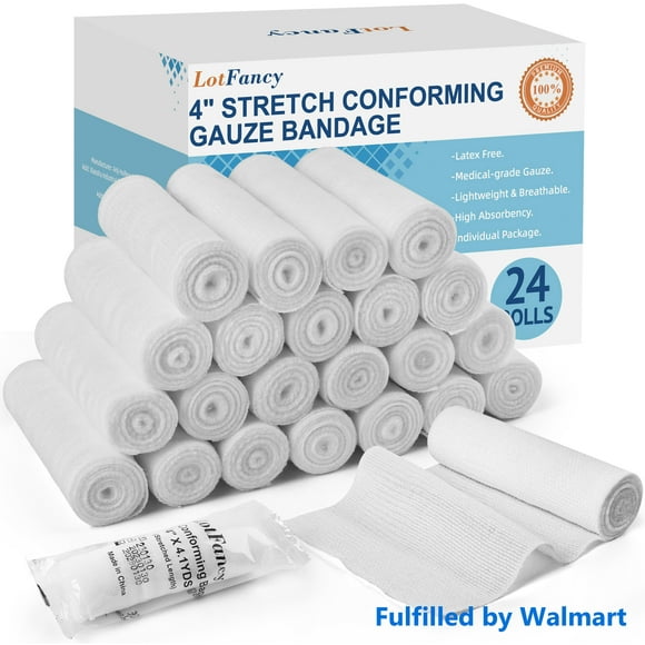 LotFancy 24 Rolls Gauze Bandage Roll, Gauze Wrap, Gauze Pads, 4 in x4 Yards(10.1 cm x 3.6m)