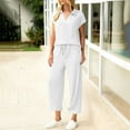 thumbnail image 7 of Kaemgyyd Two Piece Lounge Sets for Women Wide Leg Cropped Pants Loose Short Sleeve V Neck Tops Fashion Matching Sets Travel Outfits, 7 of 7
