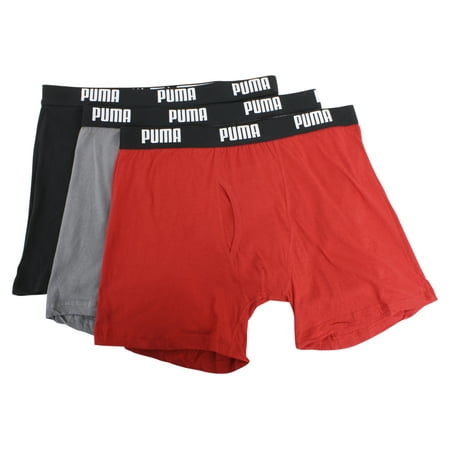 Puma Men's Black/Grey/Red Moisture Wicking 3-Pack Boxer Briefs