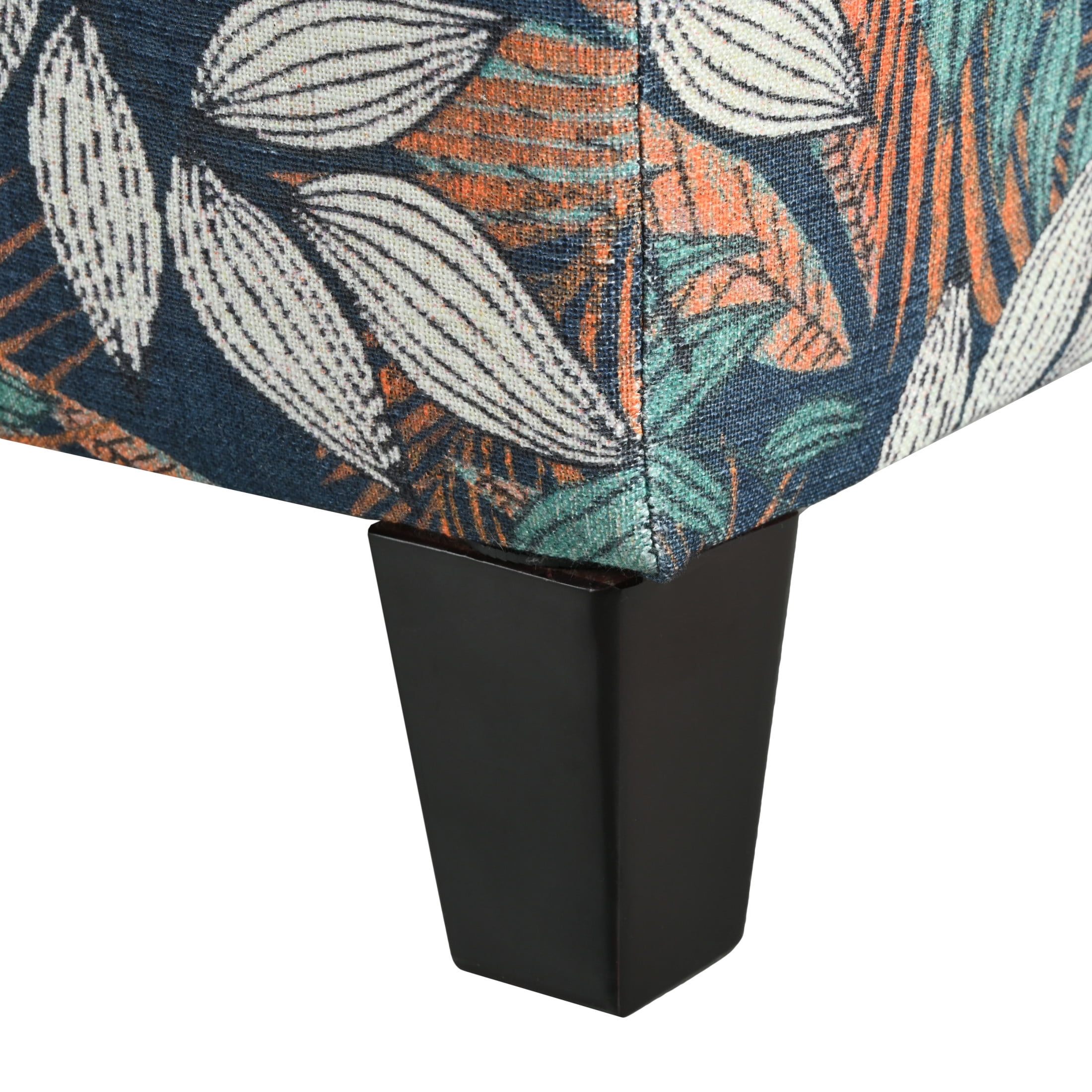 Cruz Contemporary Upholstered Storage Ottoman with Soft Pressure Hinges, Floral Pattern, Orange+White