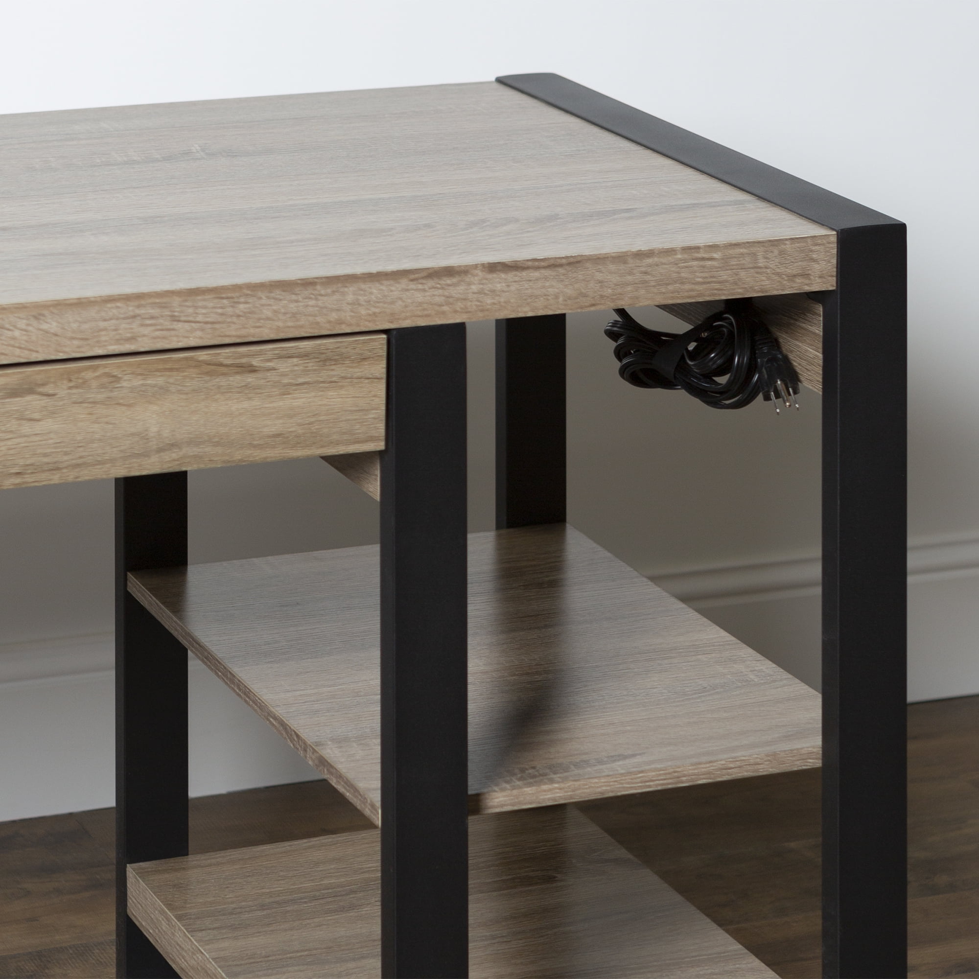 Walker Edison Industrial 4-Shelf Computer Desk with USB Port, Driftwood