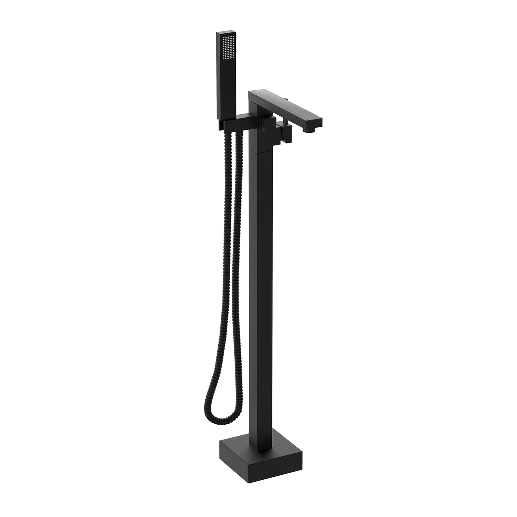 Freestanding Bathtub Faucet Floor Mount Tub Filler Single Handle Stainless Steel  Standing Bathtub Tap with Handheld Spray Swivel Right Angle Spout Brushed Nickel