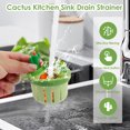 thumbnail image 3 of Grusce - 5 coladores de drenaje para fregadero de cocina con forma de cactus, prensa de plástico, cesta de descarga automática, cesta de drenaje, colector de alimentos resistente, filtro de drenaje, 3 of 5