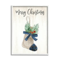 Stupell Indtries Merry Christmas Phrase Rtic Blue Plaid Holiday Stocking,16 x 20,Design by Lanie Loreth