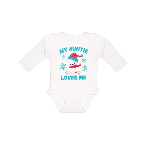 Inktastic Polar Bear My Auntie Loves Me in Santa Hat with Snowflakes Boys or Girls Long Sleeve Baby Bodysuit