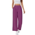 thumbnail image 3 of Women's Wide Leg Stretchy Work Pants, High Waisted Pull On Elastic Waist Slacks with Side Pockets, Office Casual Trousers for Professional Wear, Business Casual and Daily Comfort Purple M, 3 of 9