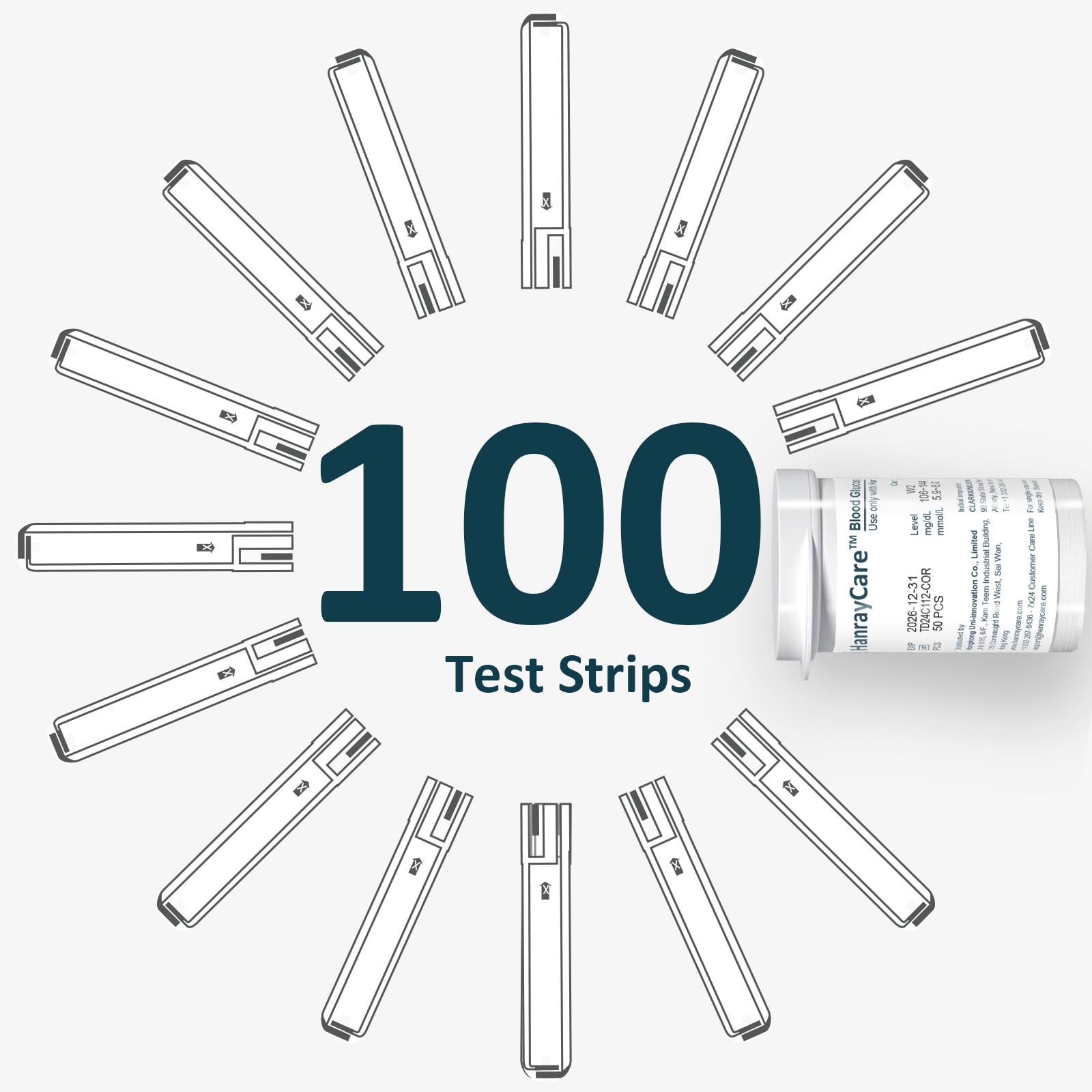 HanrayCare Test Strips, 100 Count, No Coding, Compatible with TD-4125 Blood Glucose Monitor