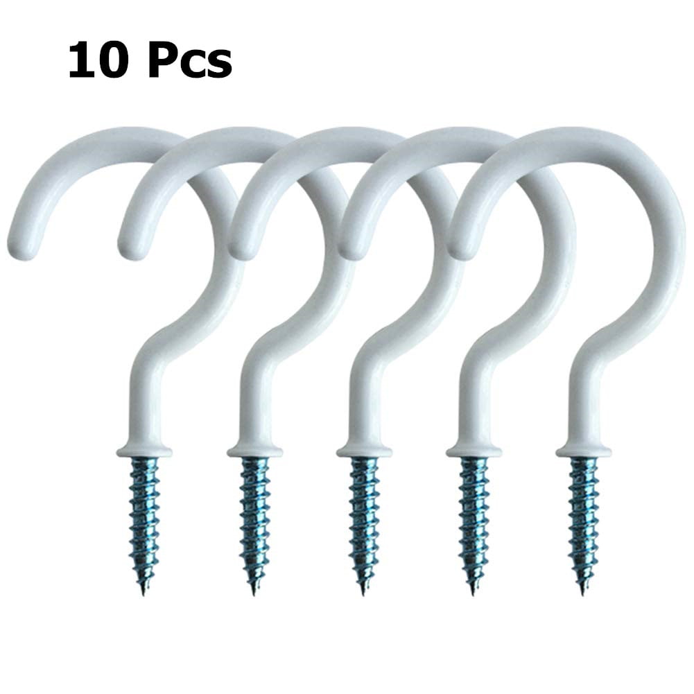 Hanging Hooks Kitchen Hooks for Indoor and Outdoor Use White 10 Pack Vinyl Coated Ceiling Hooks Kitchen Hooks 2.9 Inches Screw Hooks Plant Hooks 