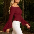 thumbnail image 6 of Women off Shoulder Lace Blouse, Convertible Square Neck Bell Long Sleeve Slim Top, Casual Elegant Shirt for Summer Autumn Dating Daily Outfits Red M(M), 6 of 7