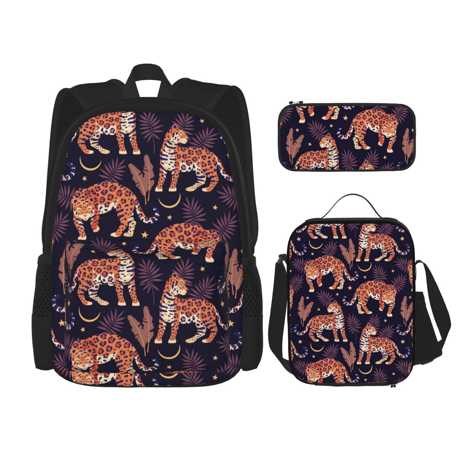 Sac à Dos Léopard Arc-en-Ciel Personnalisable Avec Lunch Box Et Trousses - 43x32x15cm | Polyester Résistant