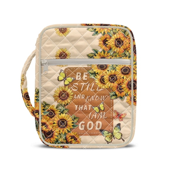 HELLHERO Sunflowers Bible Cover Case, Lightweight Zipper Pocket Church Study Book Carrier Stretch Polyester Quilted Bible Cover for School Daily Use