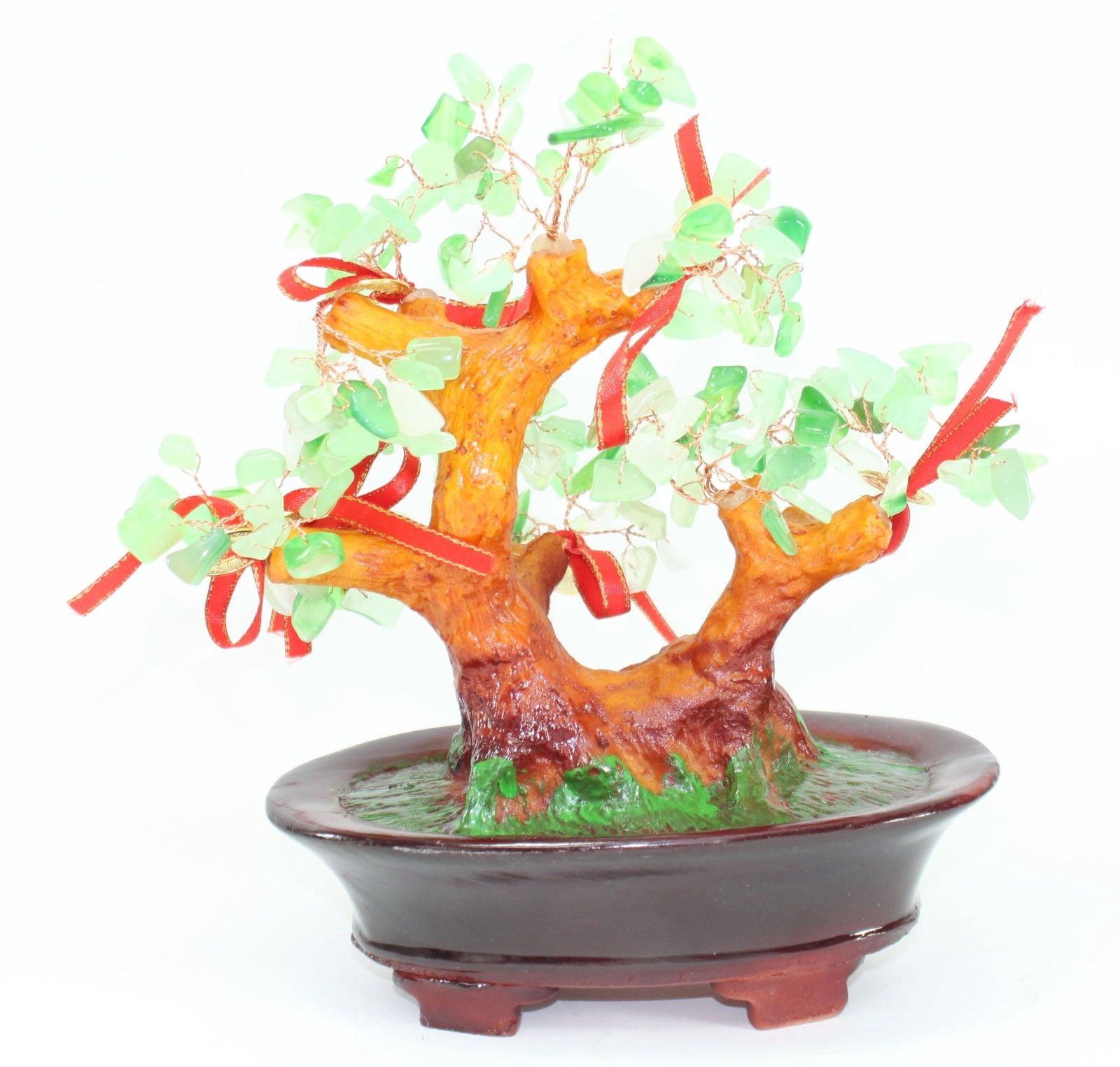 Feng Shui Green Gem Stones Money Fortune Tree Bonsai Home Decor Wealth Blessing Gift US Seller