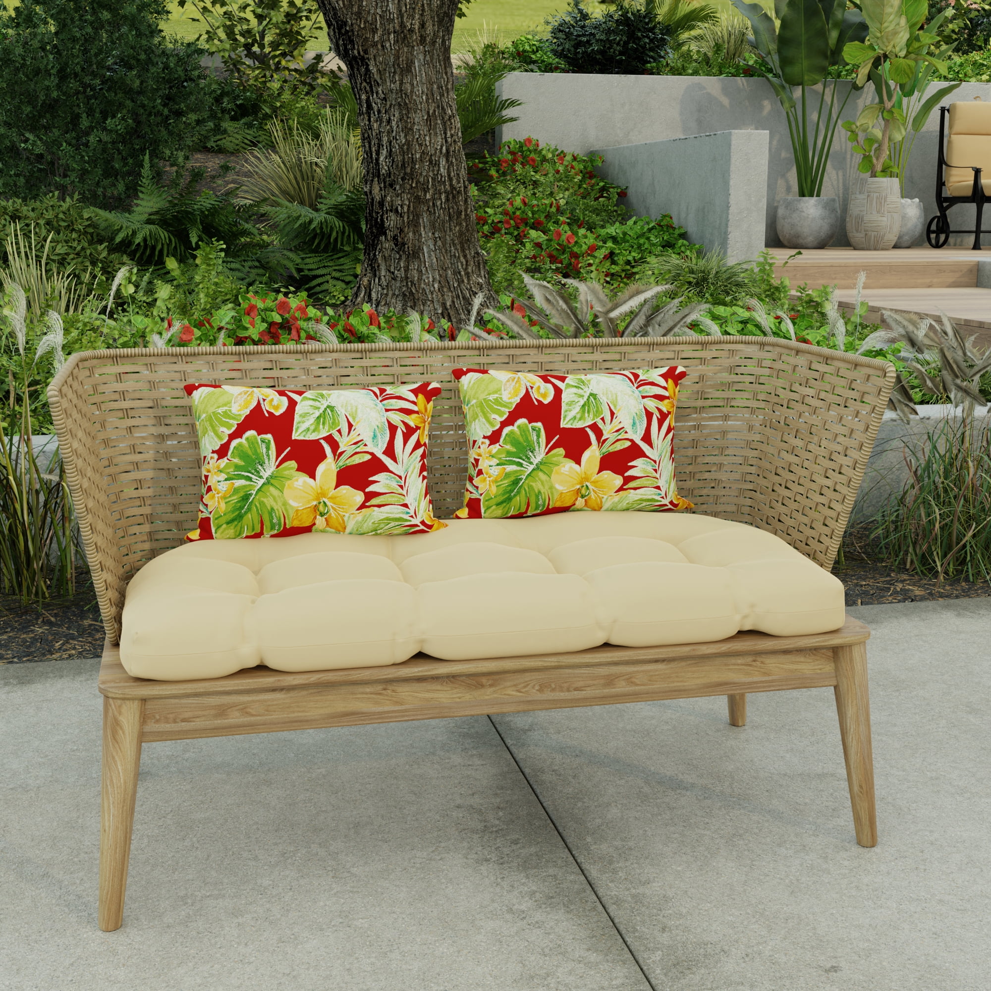 Jordan Manufacturing 18" x 12" Beachcrest Poppy Red Floral Rectangular Outdoor Lumbar Throw Pillow (2 Pack)