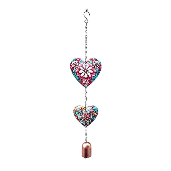 Iron Heart Wind Chime Hanging Decoration, Colorful Heart Shaped Metal Bell Ornament with Hollow Design for Garden Patio Balcony Home Decor