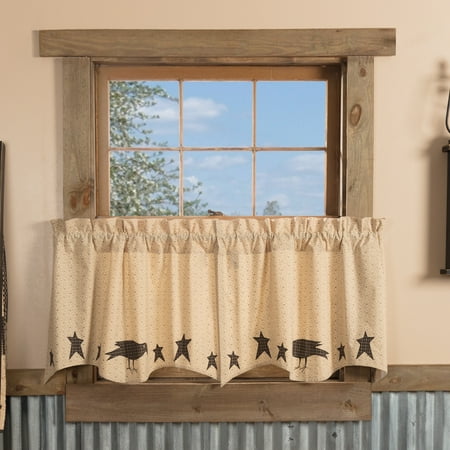 Dark Creme Tan Primitive Kitchen Curtains Prim Grove Crow And Star