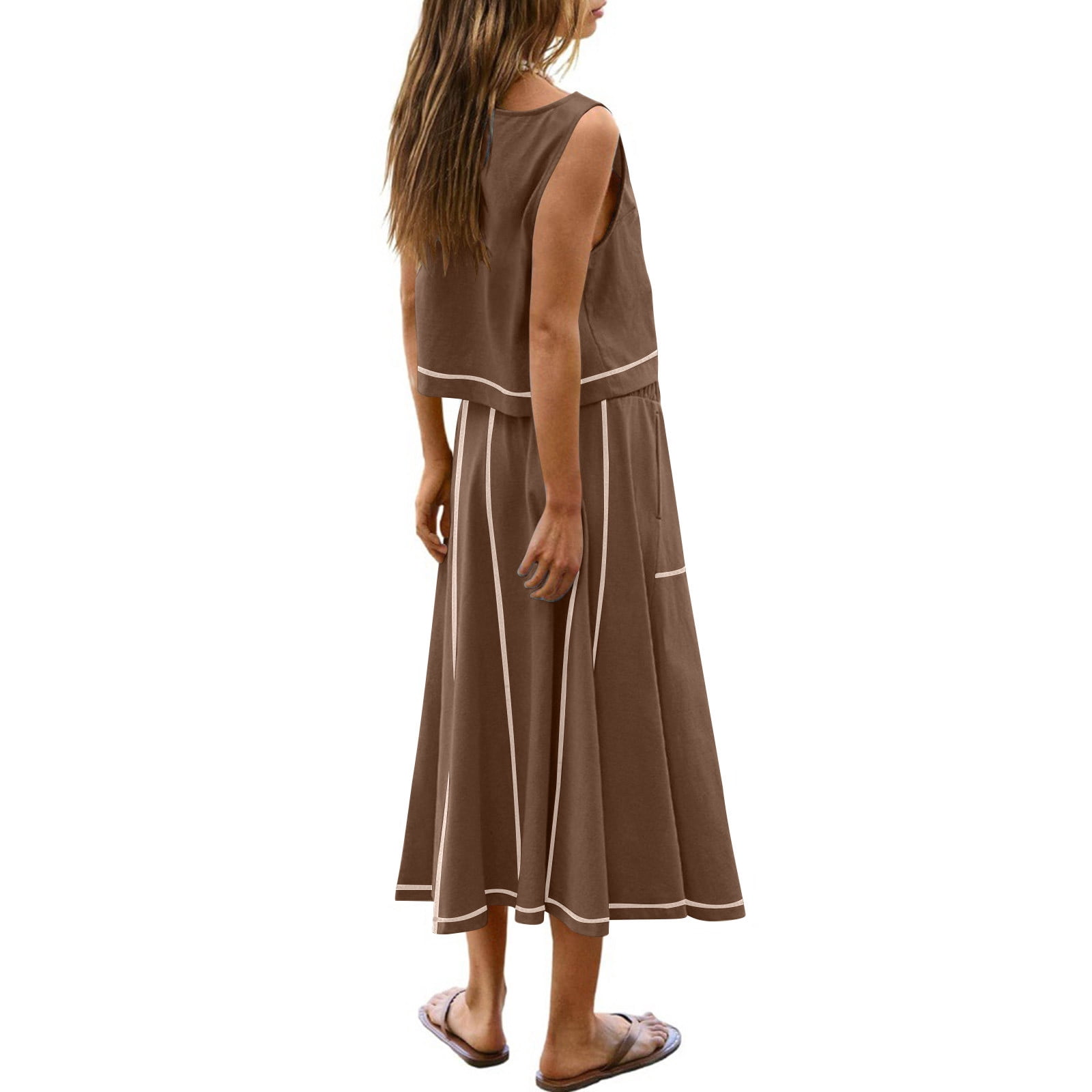 Sentmoon Womens 2 Piece Sets Boho Summer Dress Casual Sleeveless Maxi Dresses Spring Solid Color Regular Fit Cute Spring Dresses Trendy for Travel and Vacation Brown XXL