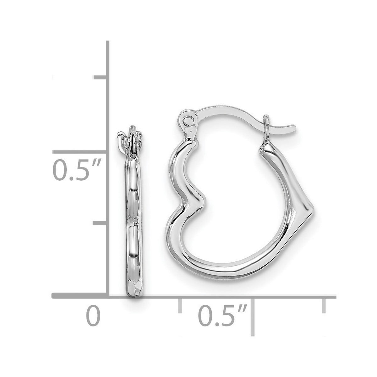 10k White Gold Polished Hinged post Hollow Love Heart Shaped Hoop Earrings 16x13mm Wide 2mm Thick Hoop Earring for Women