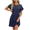 thumbnail image 2 of Caywon Women's Casual Fashion Solid Color Crew Neck Lace Patchwork Short Sleeve Nightgown Soft Breathable Sleep Dress for Summer Homewear, 2 of 5