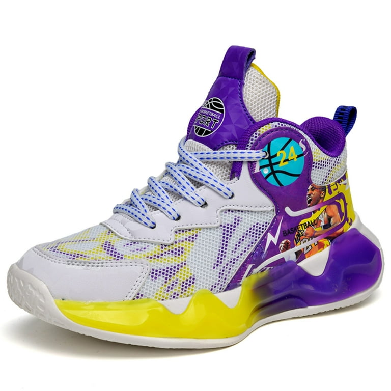 Purple and yellow sales basketball shoes