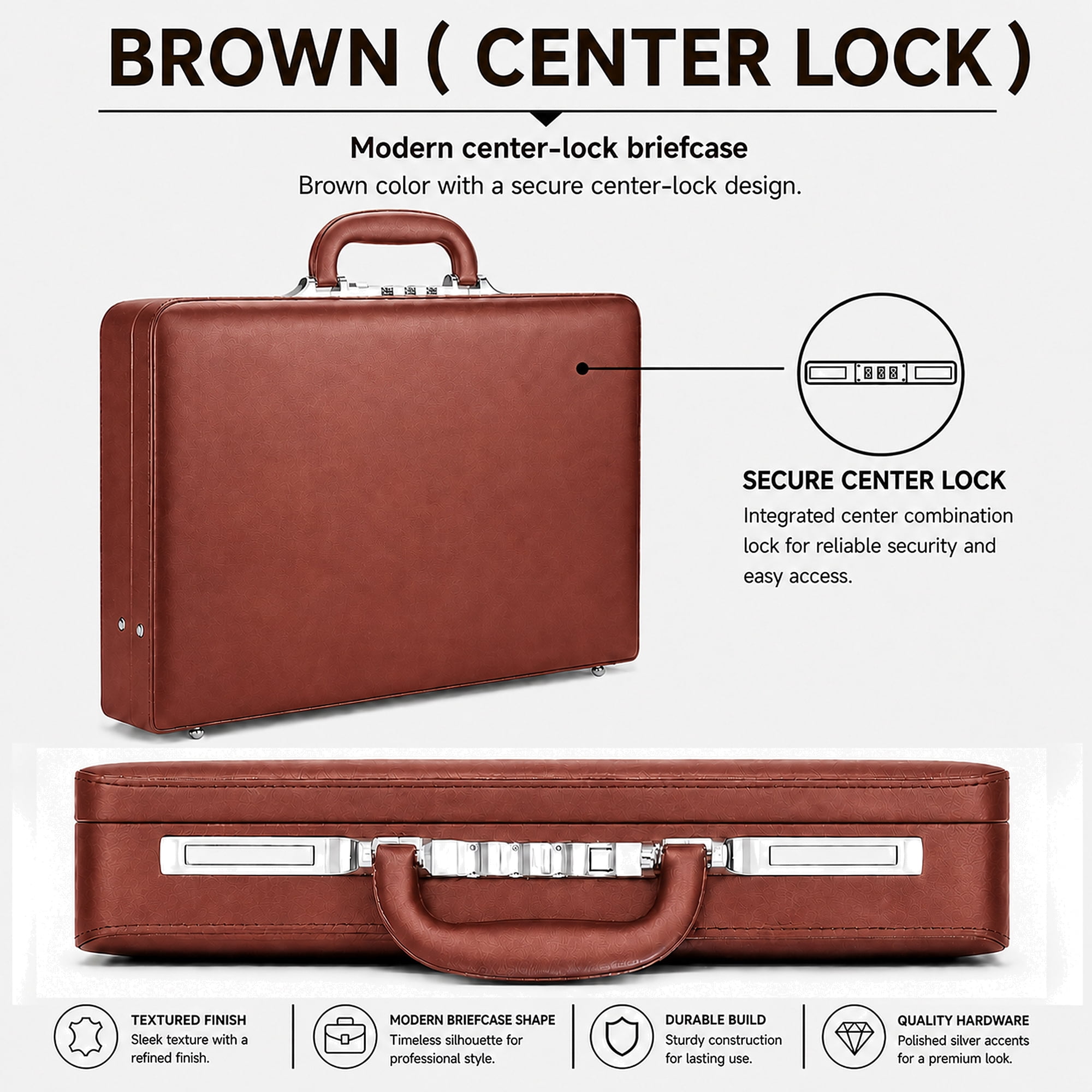 HAESTUS Briefcases for Men, Professional Leather Briefcase with Lock, Hard Shell Business Brief Case, Attache Case for 15.6" Laptop, Mens Hard Briefcase for Work Office Travel, Brown | Center Lock