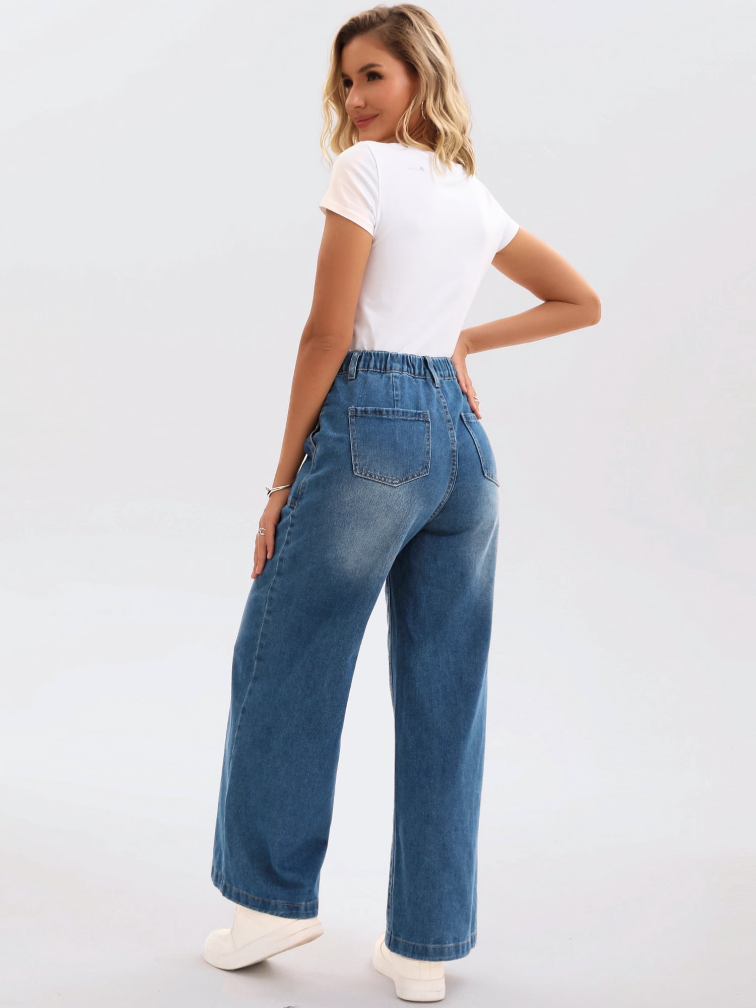 DARING DIVA Women's Button Fly Stretchy Straight Loose Denim Wide Leg Pants XL Blue