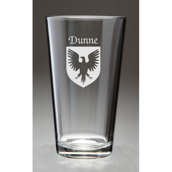 Dunne Irish Coat of Arms Pint Glasses - Set of 4 (Sand Etched)