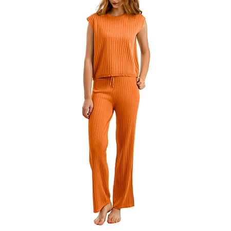 CILENON Sport Clothes for Women Women s Sleeveless Solid Color Baggy Plus Size Casual Two Piece Elastic Pantsuit for Home Wear Womens 2 Piece Outfits Womens Loungewear (Orange One Size) CILENON Sport Clothes for Women Women s Sleeveless Solid Color Baggy Plus Size Casual Two Piece Elastic Pantsuit for Home Wear Womens 2 Piece Outfits Womens Loungewear (Orange One Size)