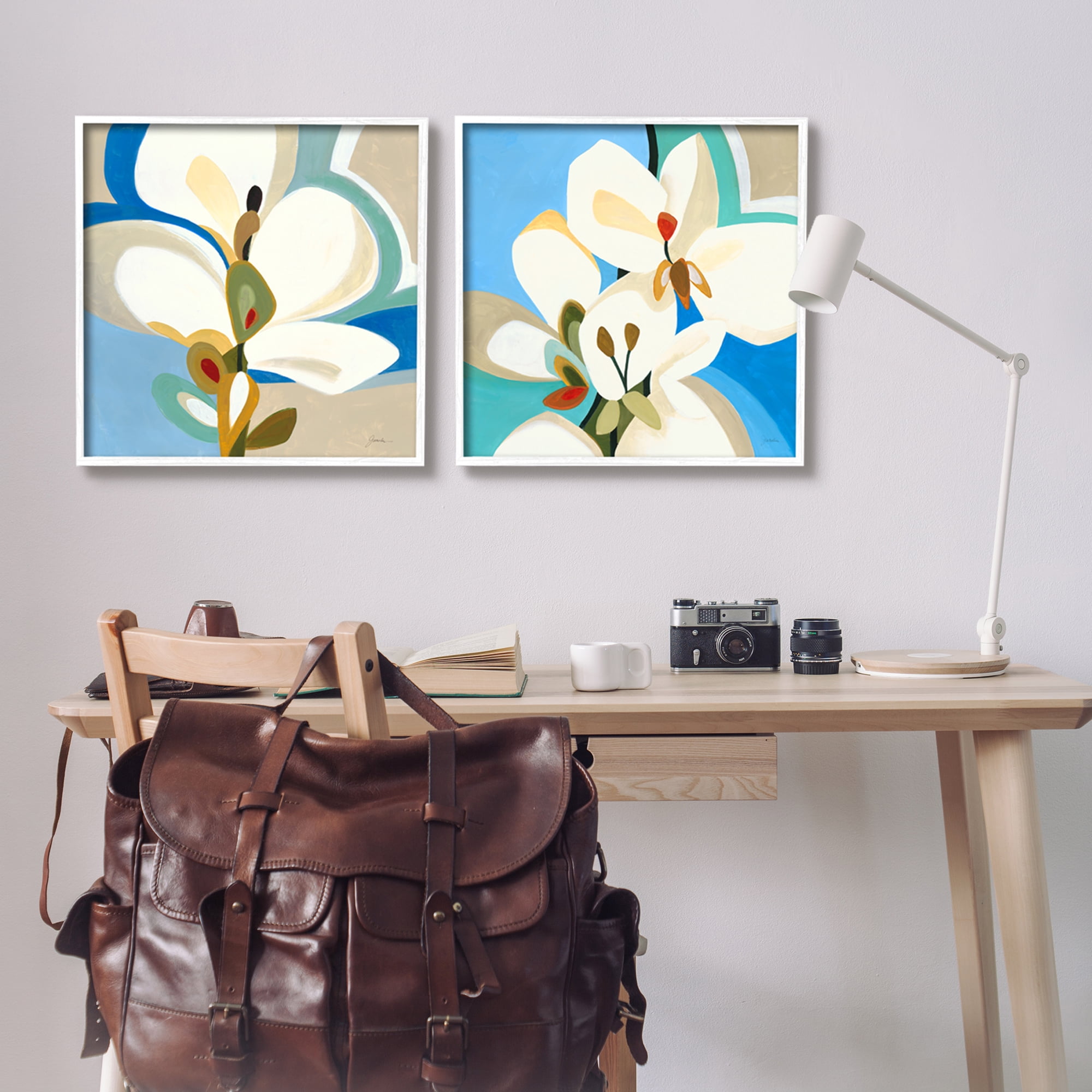 Stupell Industries Modern Flower Pattern Botanical & Floral Painting White Framed Art Print Wall Art, 24 x 24, Set of 2