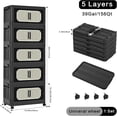 thumbnail image 3 of 5 Tiers Folding Storage Cabinet,20" Side Wide Stackable Storage Bins with Doors and Wheels, Space Saving Plastic Cabinet for Living Room, Office, Dorm, Retro Black, 3 of 13