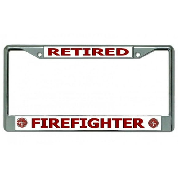 Firefighter Retired Chrome License Plate Frame
