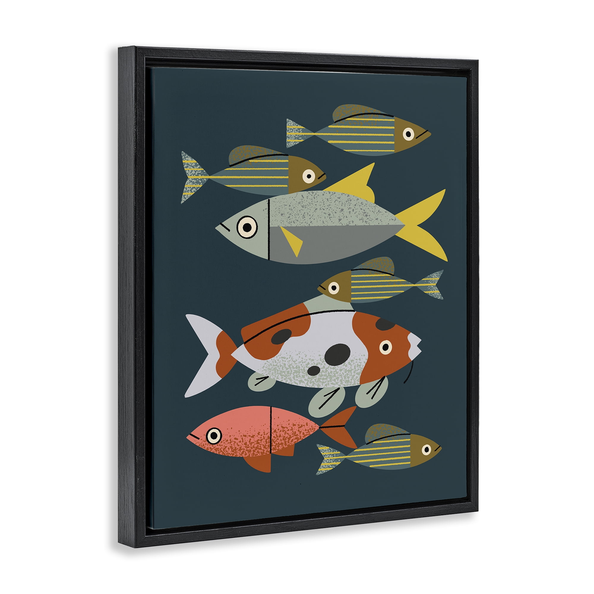 Stupell Industries Midcentury Pond Fishes Black Framed Floater Canvas Wall Art, design by Renea L. Thull