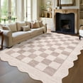 thumbnail image 2 of Hasoo Washable Living Room Area Rug 5x7 Modern Scalloped Checkered Non-Slip Soft Low Pile Indoor Beige/Camel Carpet, 2 of 5